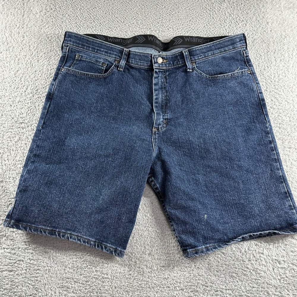 VINTAGE Wrangler Jorts Denim Shorts Mens‎ 38 Relaxed Fit Dark Wash Elastic Waist